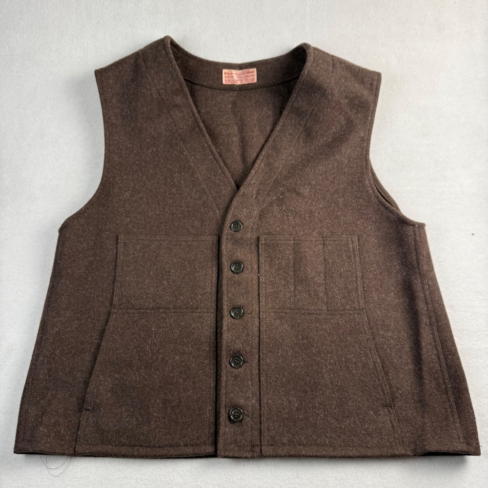 Vintage C.C. Filson Mackinaw Wool Vest Brown 100% Wool Made USA Men's XL 25x27